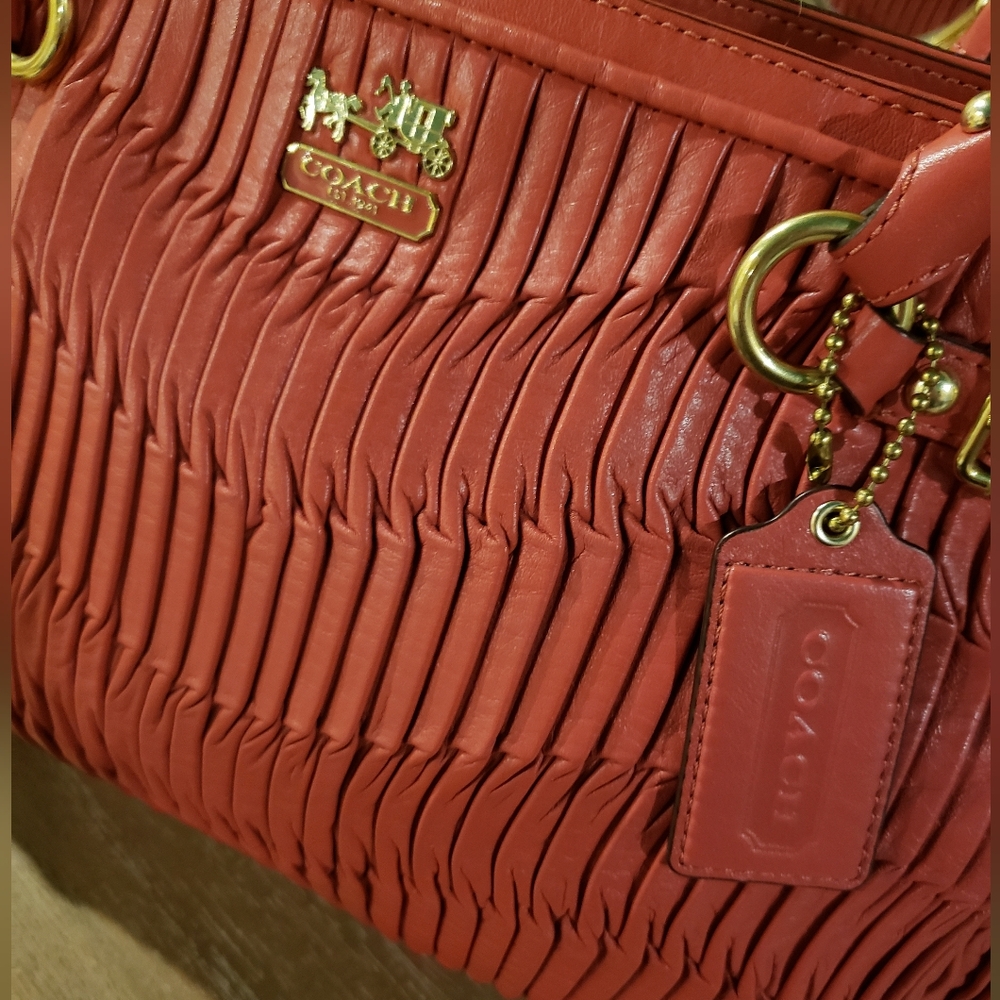 Coach Madison Gathered Leather Sophia Satchel – Vermillion Red w/ Dust Bag NWOT! - Picture 2 of 10